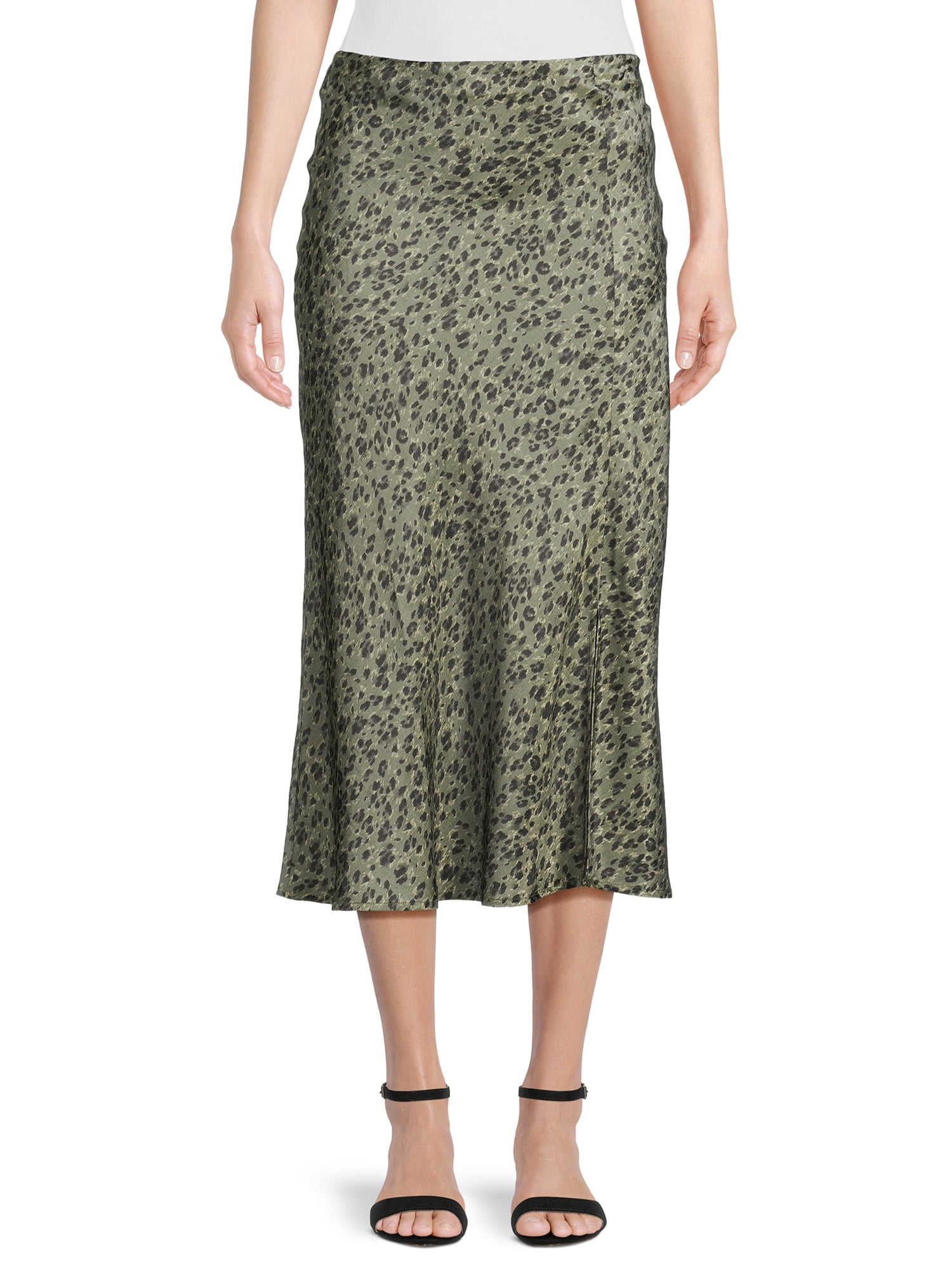 Time and Tru Women's Satin Midi Skirt with Side Slit, Sizes XS-XXXL ...