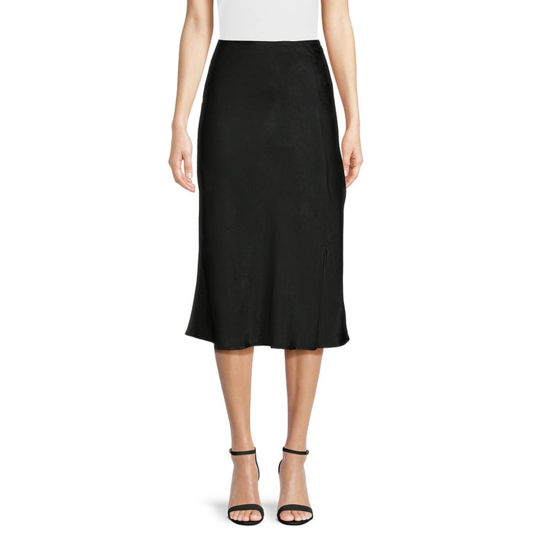 Time and Tru Women's Satin Midi Skirt with Side Slit, Sizes XS