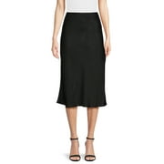 Time and Tru Women's Satin Midi Skirt with Side Slit, Sizes XS-XXXL