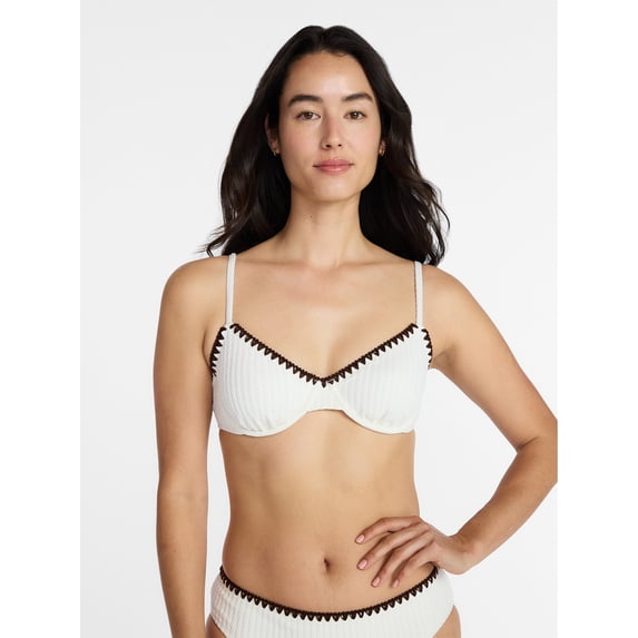 Time and Tru Women's Demi Underwire Bikini Top with Contrast Trim, Sizes XS-XL