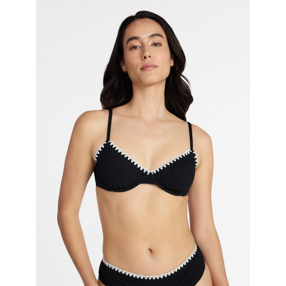 Time and Tru Women's and Women's Plus Demi Underwire Bikini Top with Contrast Trim, Sizes XS-3X