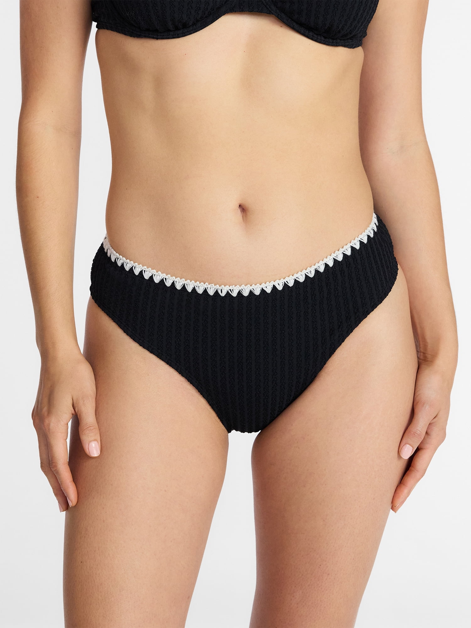 Time and Tru Women's and Women's Plus Mid Rise Bikini Bottoms with Contrast Trim, Sizes XS-3X