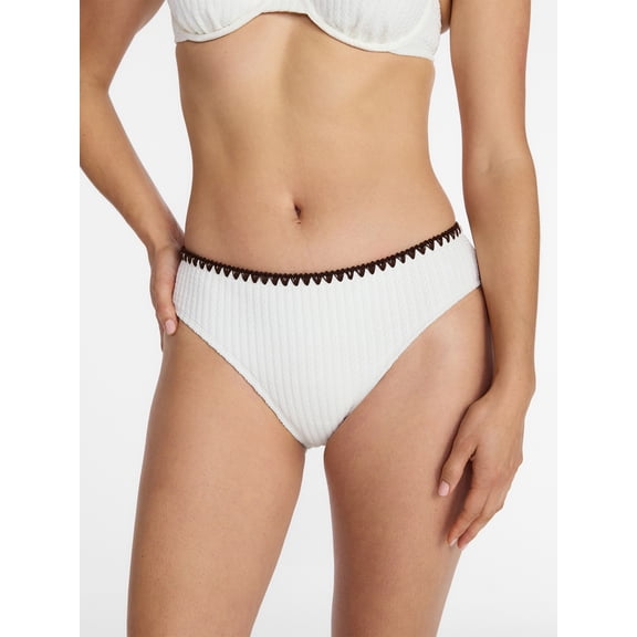 Time and Tru Women's Mid Rise Bikini Bottoms with Contrast Trim, Sizes XS-XL