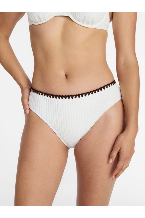 Women's Mid Rise Bikini Bottoms with Contrast Trim, Sizes XS-XL