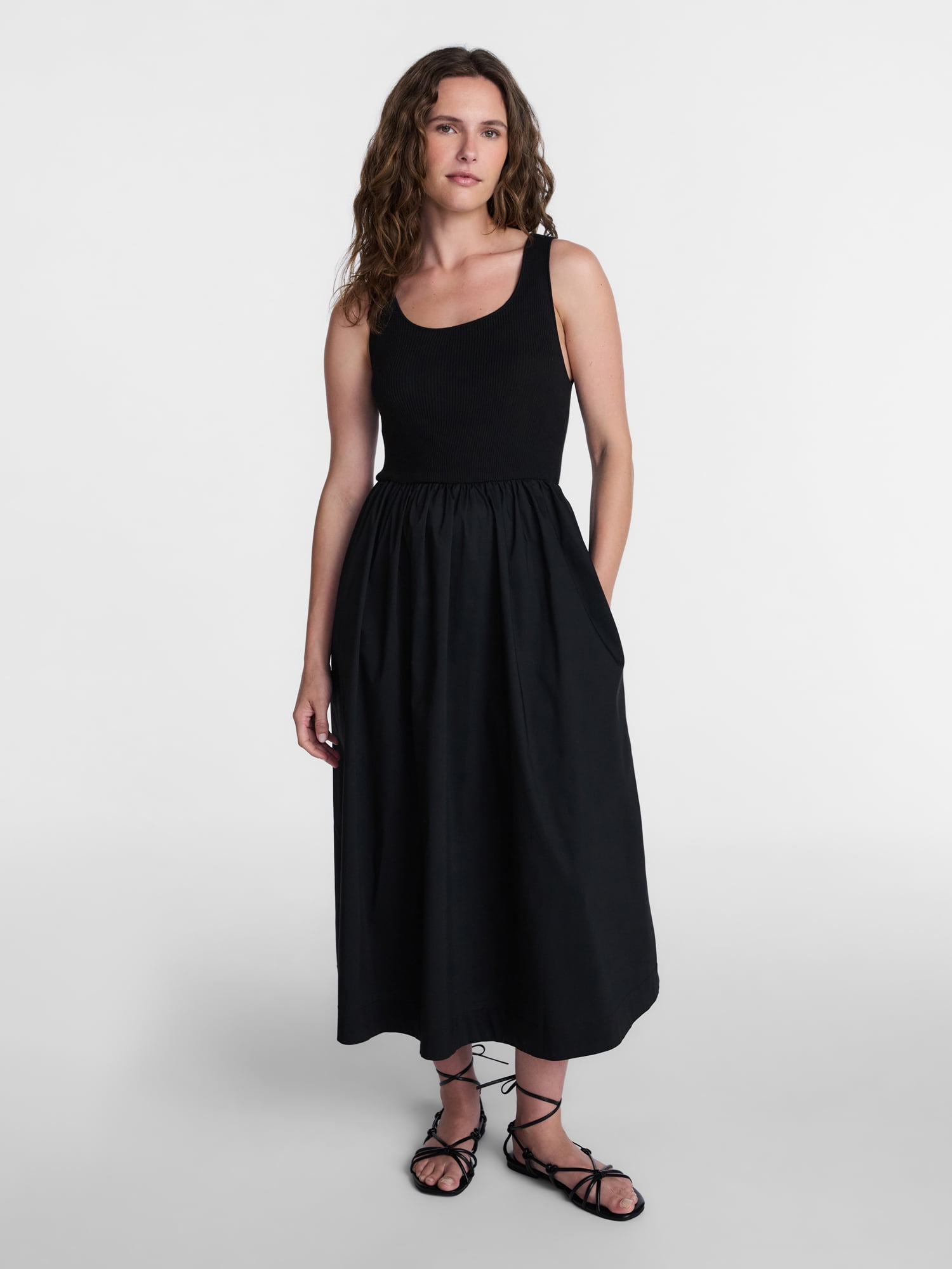 Time and Tru Women's Sleeveless Scoop Neck Midi Dress, Sizes XS-XXXL