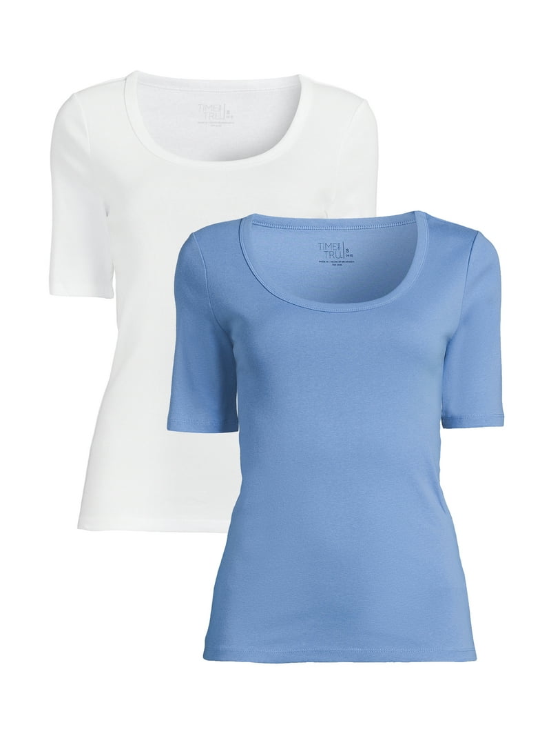 【THREETIMES】333 SCOOP TEE Time and Tru Women's Scoop Neck Tee with Elbow Length