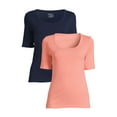 Time and Tru Women's Scoop Neck Tee with Elbow Length Sleeves, 2 Pack