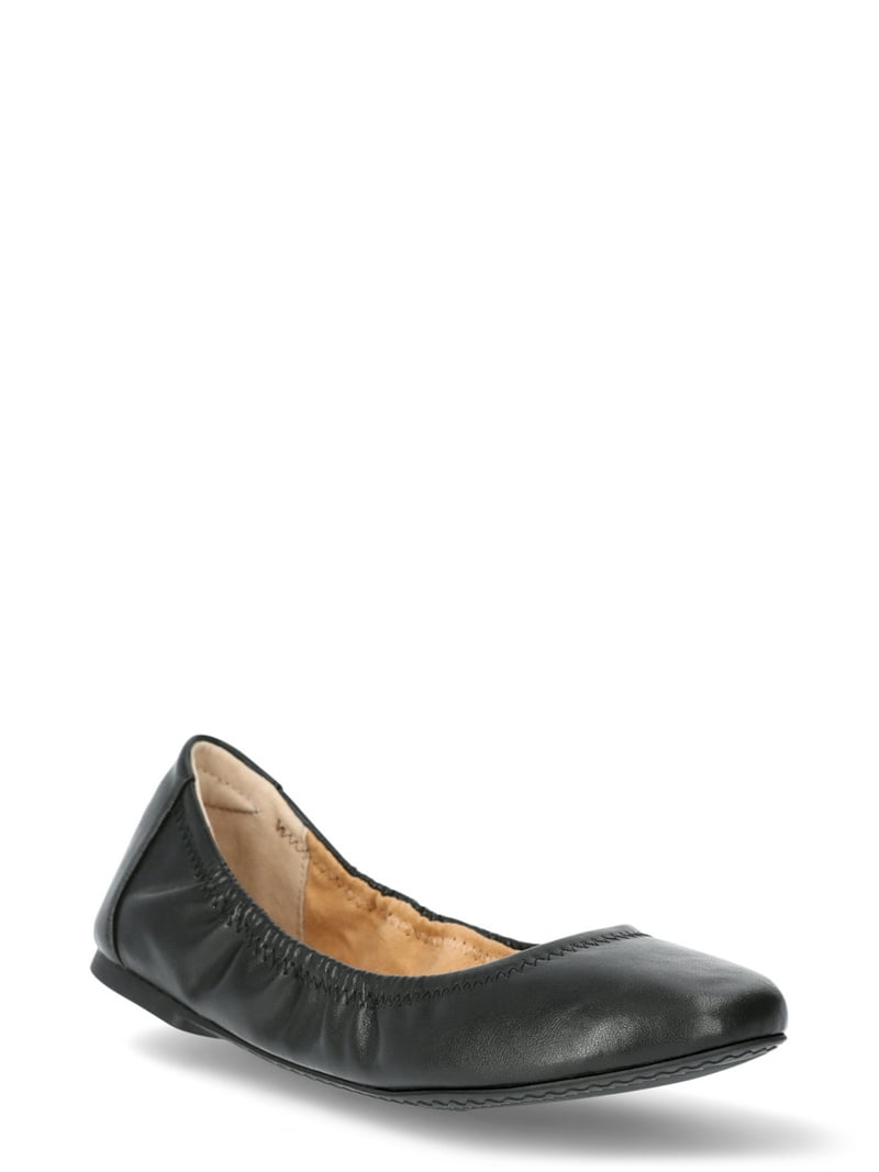 Time and Tru Women's Scrunch Ballet Flats, Slip-On Elastic Collar
