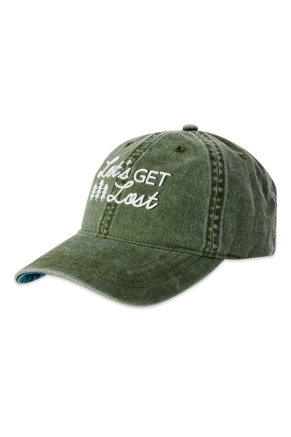 Women's Sea Turtle Embroidered Let’s Get Lost Washed Cotton Twill Baseball Hat Sea Turtle