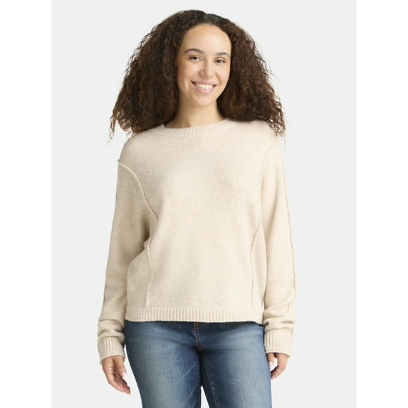 Time and Tru Women's Seamed Sweater with Long Sleeves, Midweight, Sizes XS-XXXL