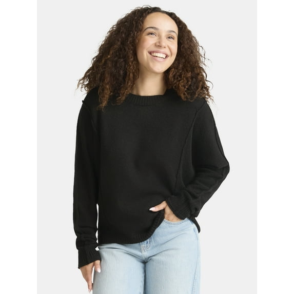 Time and Tru Women's Seamed Sweater with Long Sleeves, Midweight, Sizes XS-XXXL