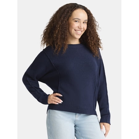 Time and Tru Women's Seamed Sweater with Long Sleeves, Midweight, Sizes XS-XXXL