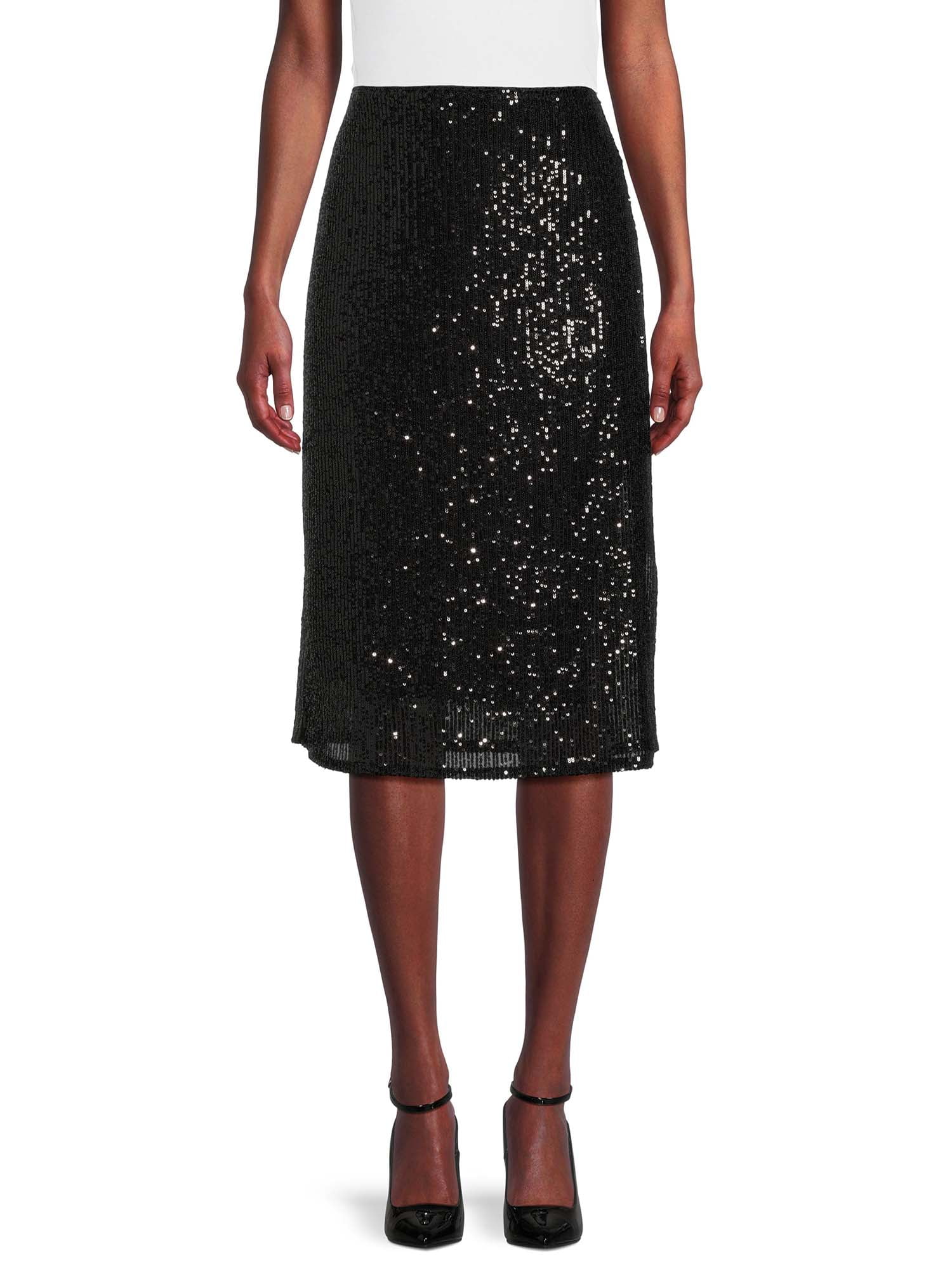 Time and Tru Women's Sequin Pull On Skirt with Side Slit, Sizes XS-XXXL ...