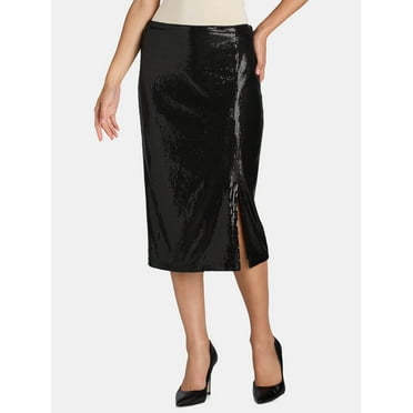 Time and Tru Women's Sequin Skirt with Side Slit, Sizes XS-XXXL