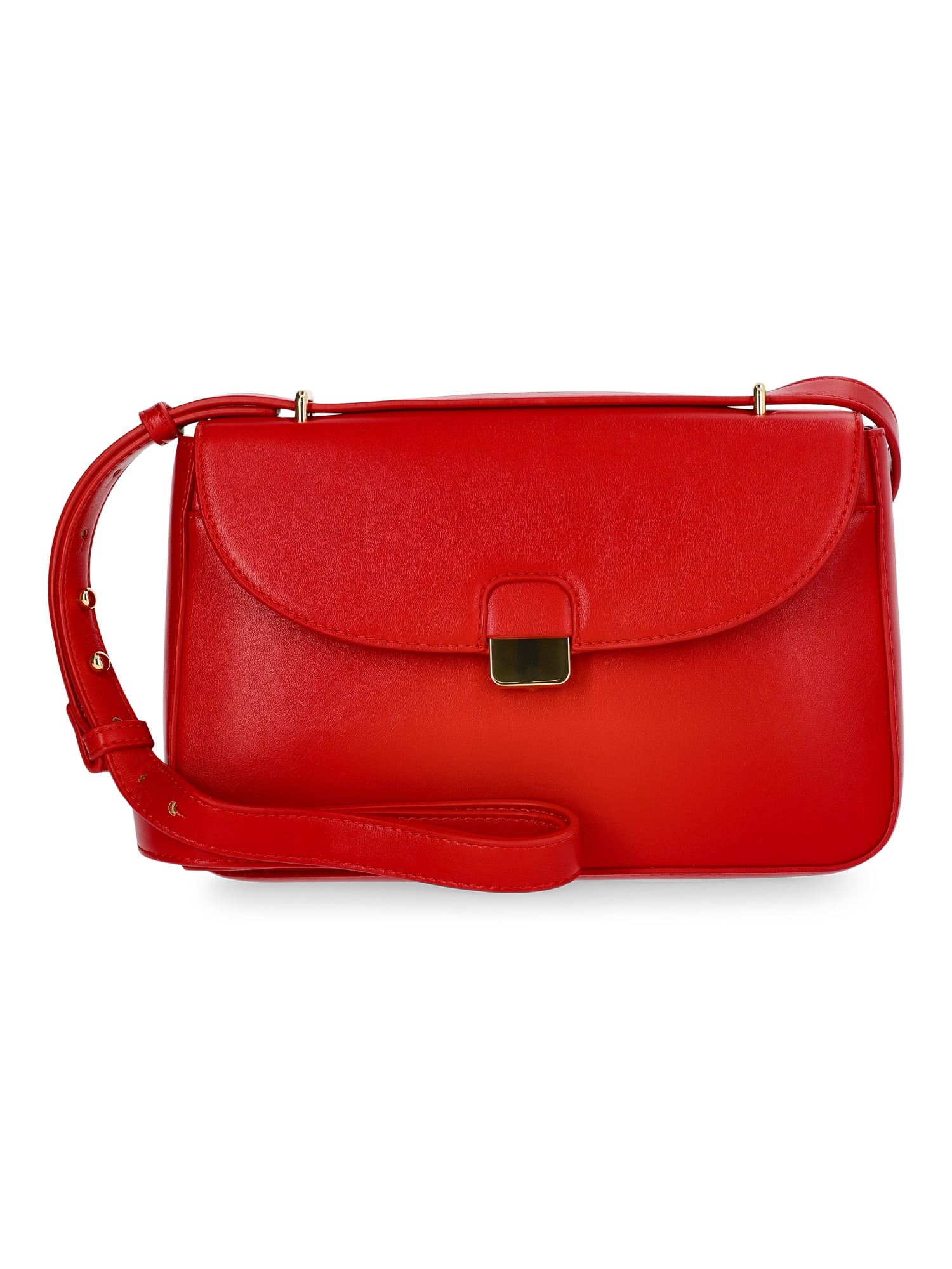 Time and Tru Women's Seraphina Faux Leather Crossbody Handbag, Red
