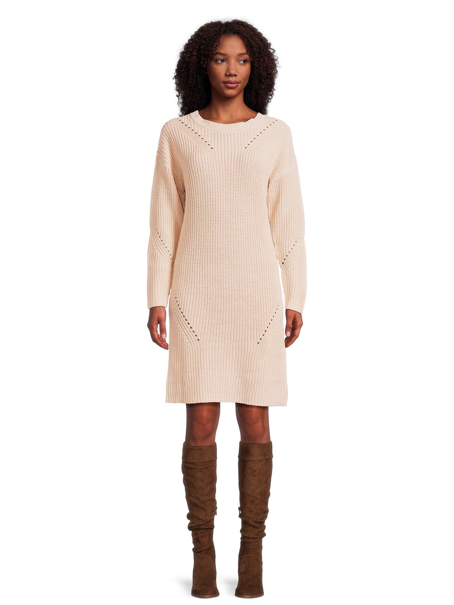 Casual Waist Cable Sweater Dress Solid V neck Long Sleeve - Temu