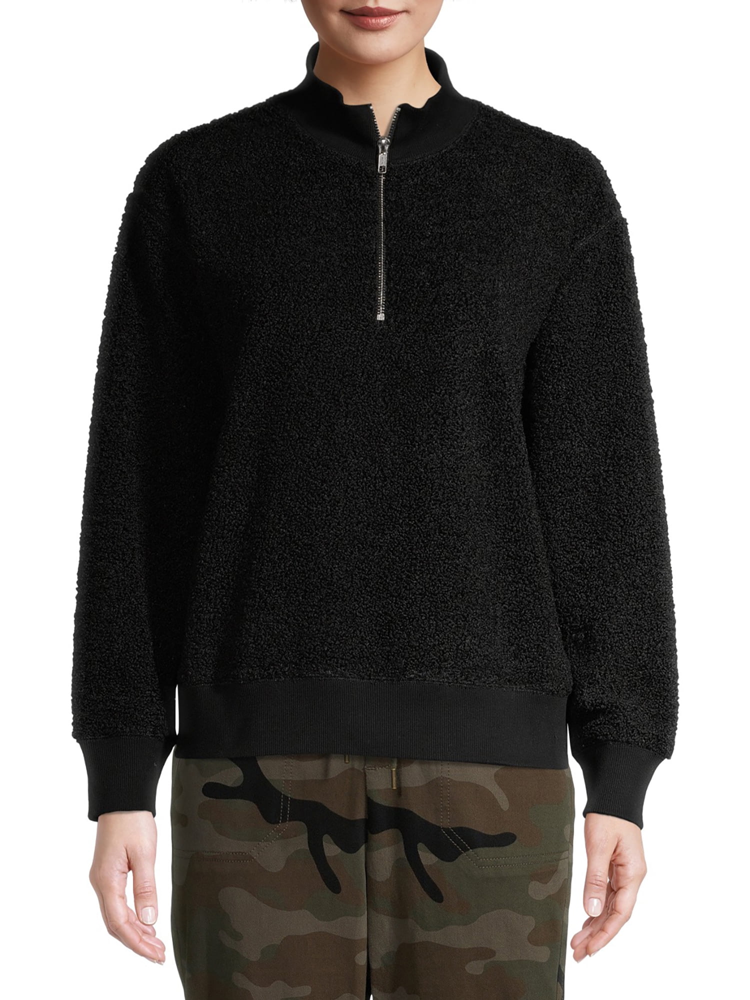 Time and Tru Women's Sherpa Quarter Zip Sweater