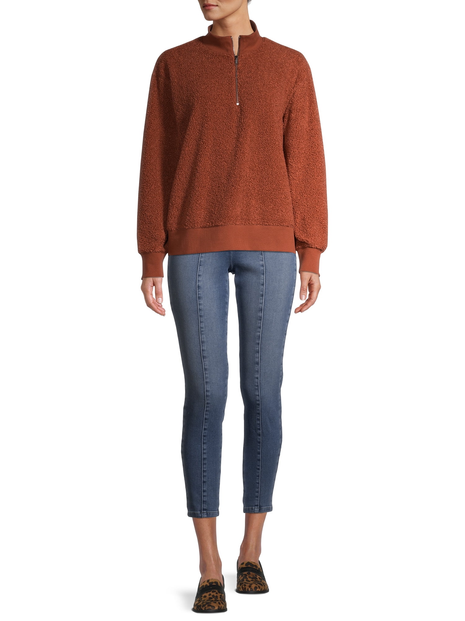 Time and Tru Women's Sherpa Quarter Zip Sweater