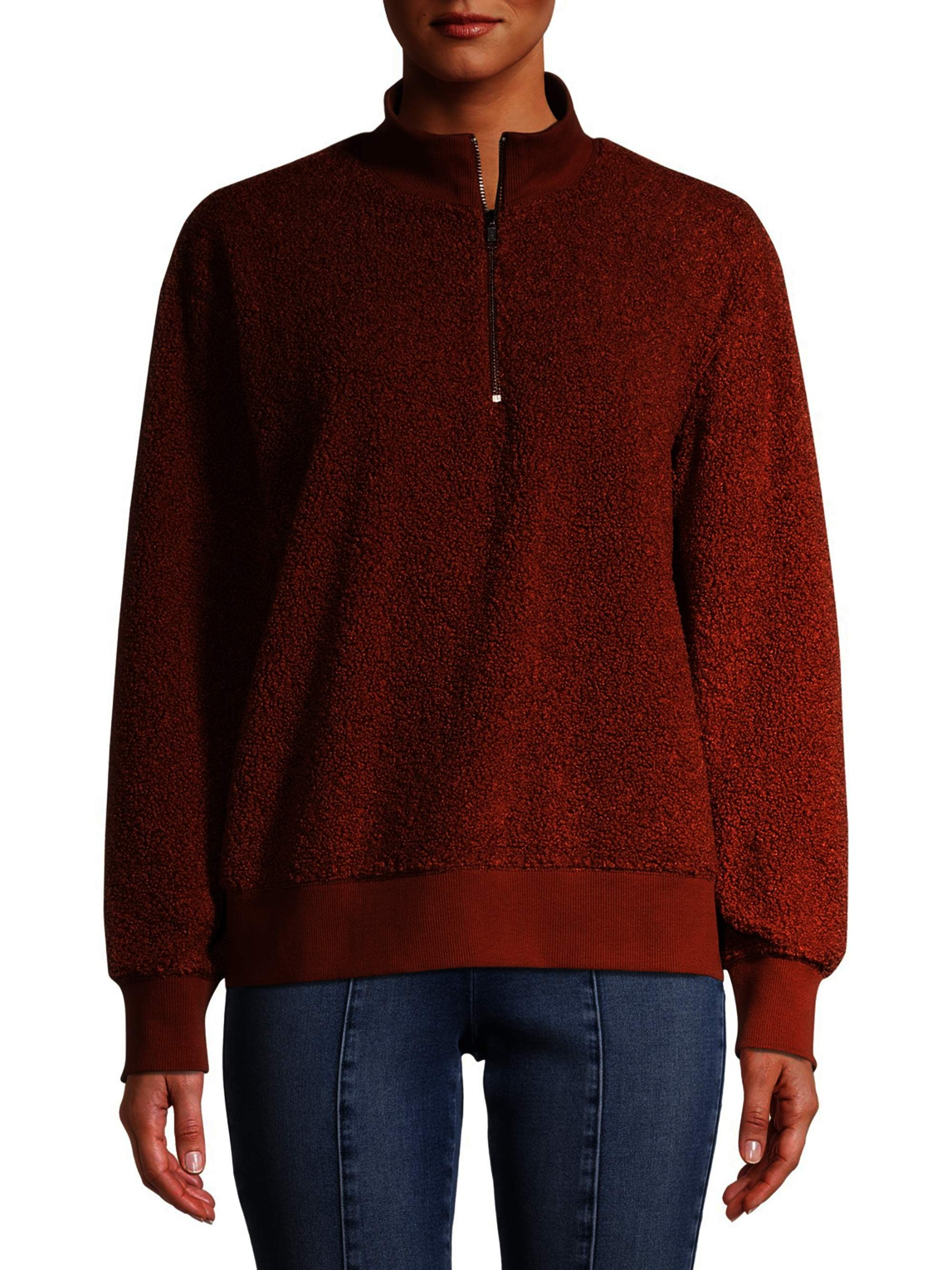 Time and Tru Women's Sherpa Quarter Zip Sweater