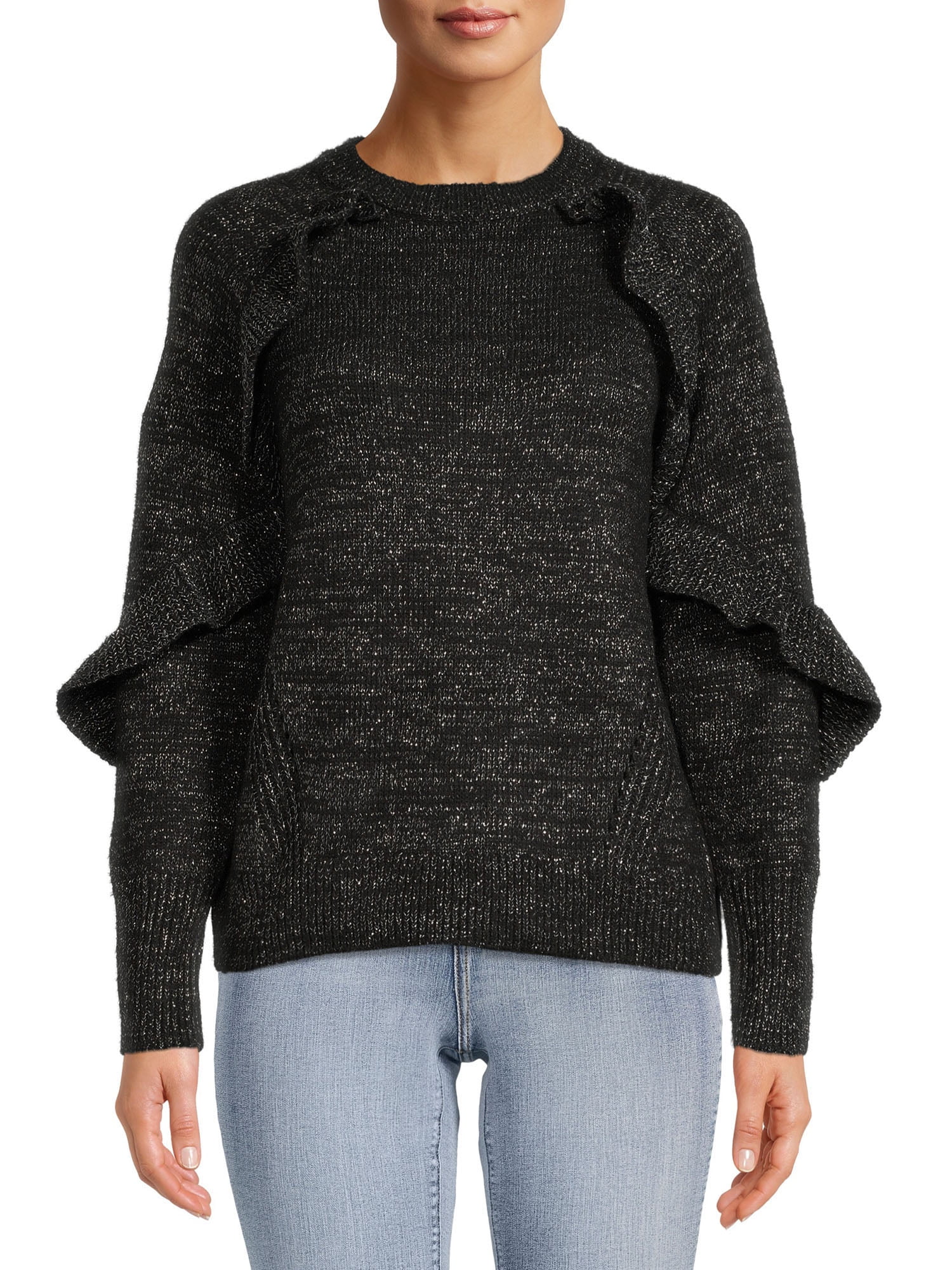 Summer Sweaters Ruffled Time and Tru Women's Shimmering Ruffle Sweater - Walmart.com