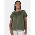 thumbnail image 1 of Time and Tru Women's Shirred Satin Top with Short Sleeves, Sizes XS-XXXL, 1 of 5