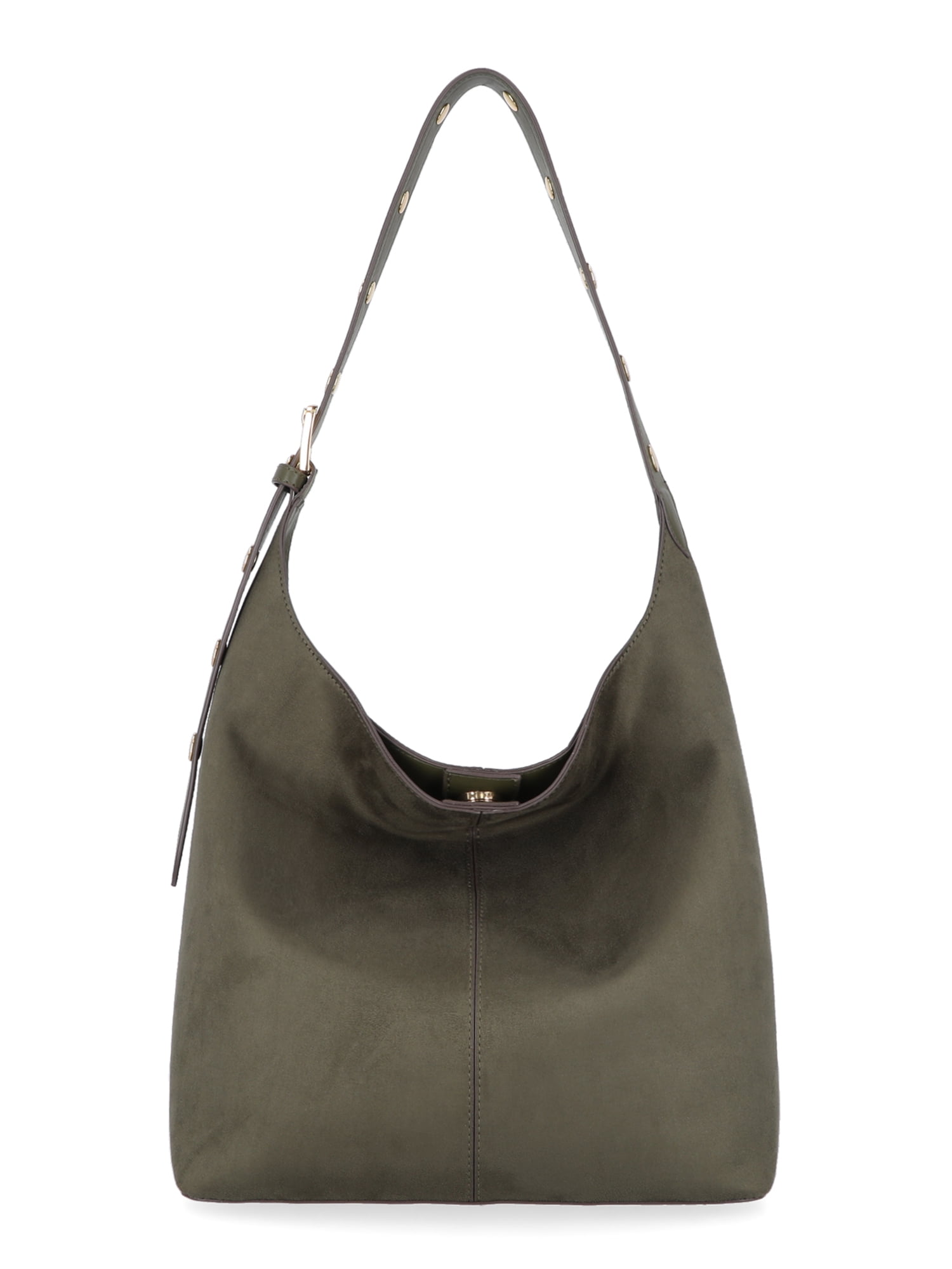 Time and Tru Women's Shively Faux Suede Bucket Handbag, Dark Olive