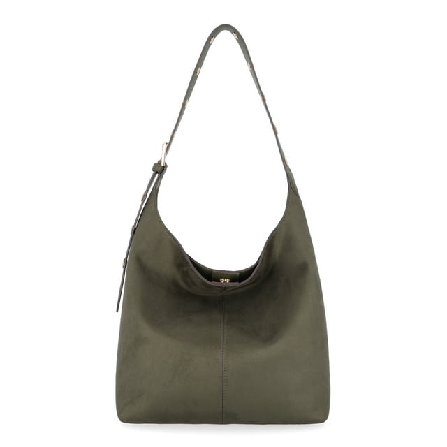 Time and Tru Women's Shively Faux Suede Bucket Handbag, Dark Olive