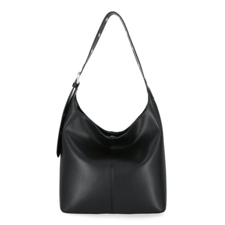 Time and Tru Women's Shively Faux Leather Bucket Handbag, Black