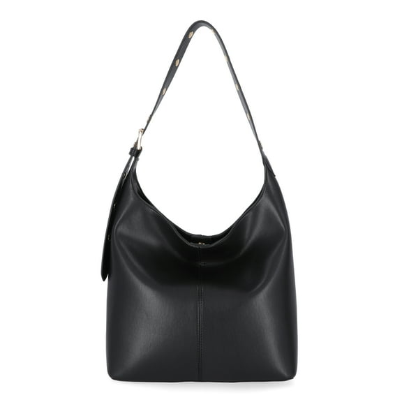 Time and Tru Women's Shively Faux Leather Bucket Handbag, Black