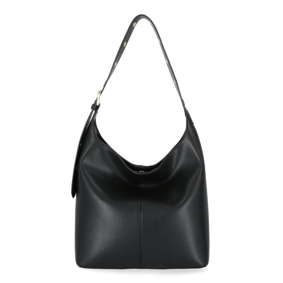 Time and Tru Women's Shively Faux Leather Bucket Handbag, Black