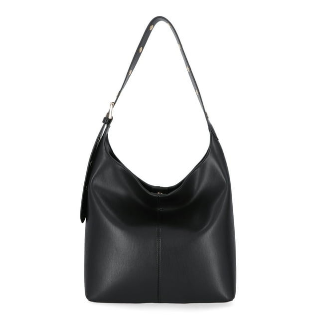 Time and Tru Women's Shively Faux Leather Bucket Handbag, Black
