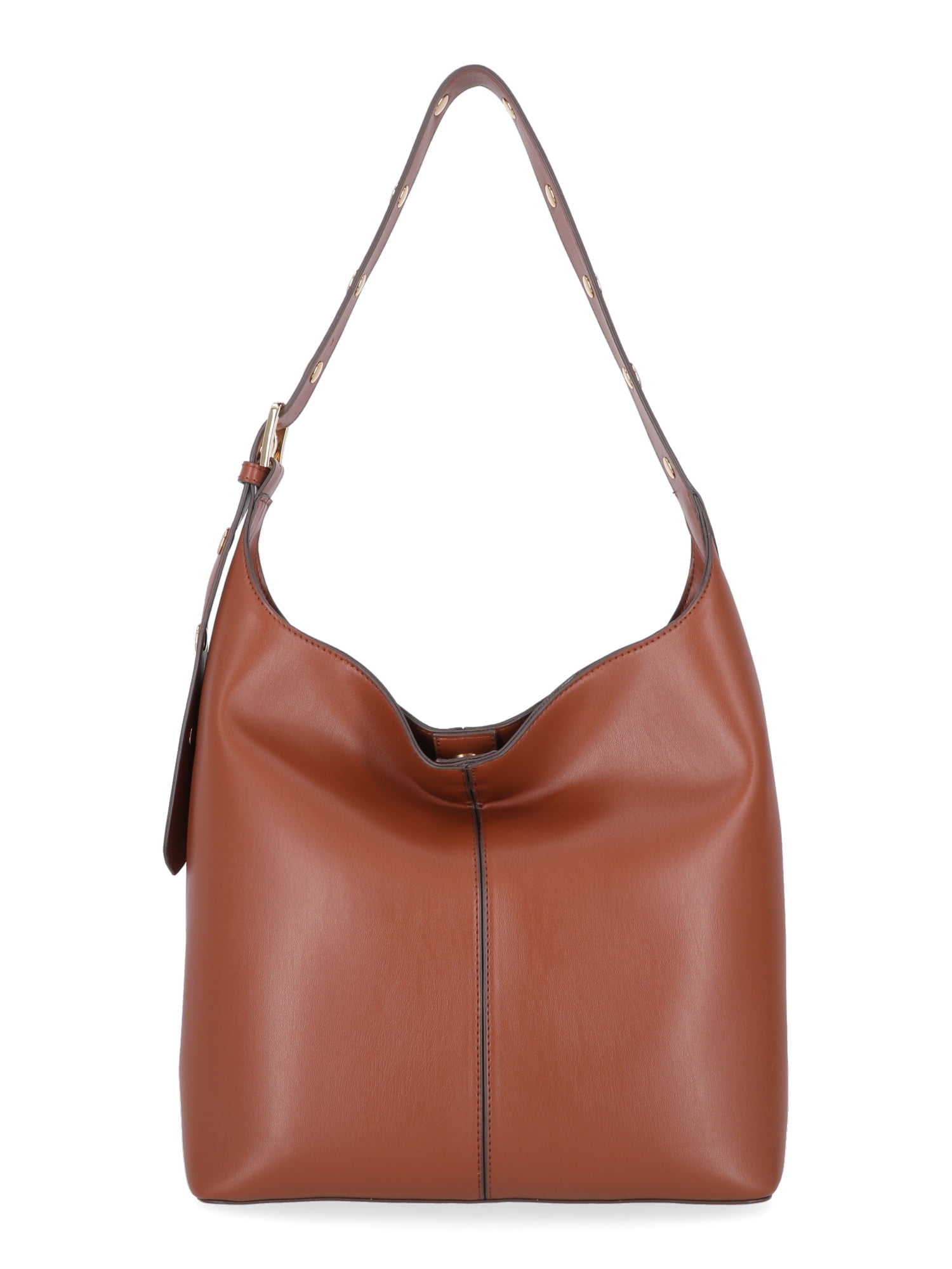 Time and Tru Women's Shively Faux Leather Bucket Handbag, Cognac