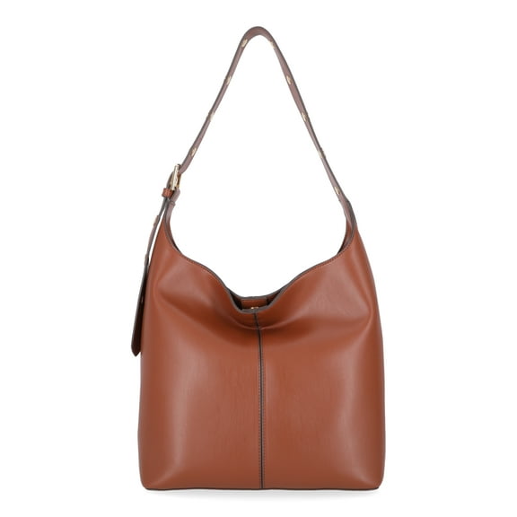 Time and Tru Women's Shively Faux Leather Bucket Handbag, Cognac