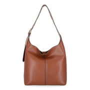 Time and Tru Womens Shively Faux Leather Bucket Handbag, Cognac
