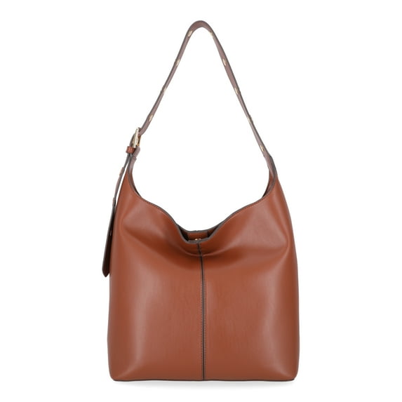 Time and Tru Women's Shively Faux Leather Bucket Handbag, Cognac