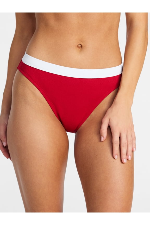 Women's and Women's Plus Size Contrast Banded Bikini Bottoms, Sizes XS-3X