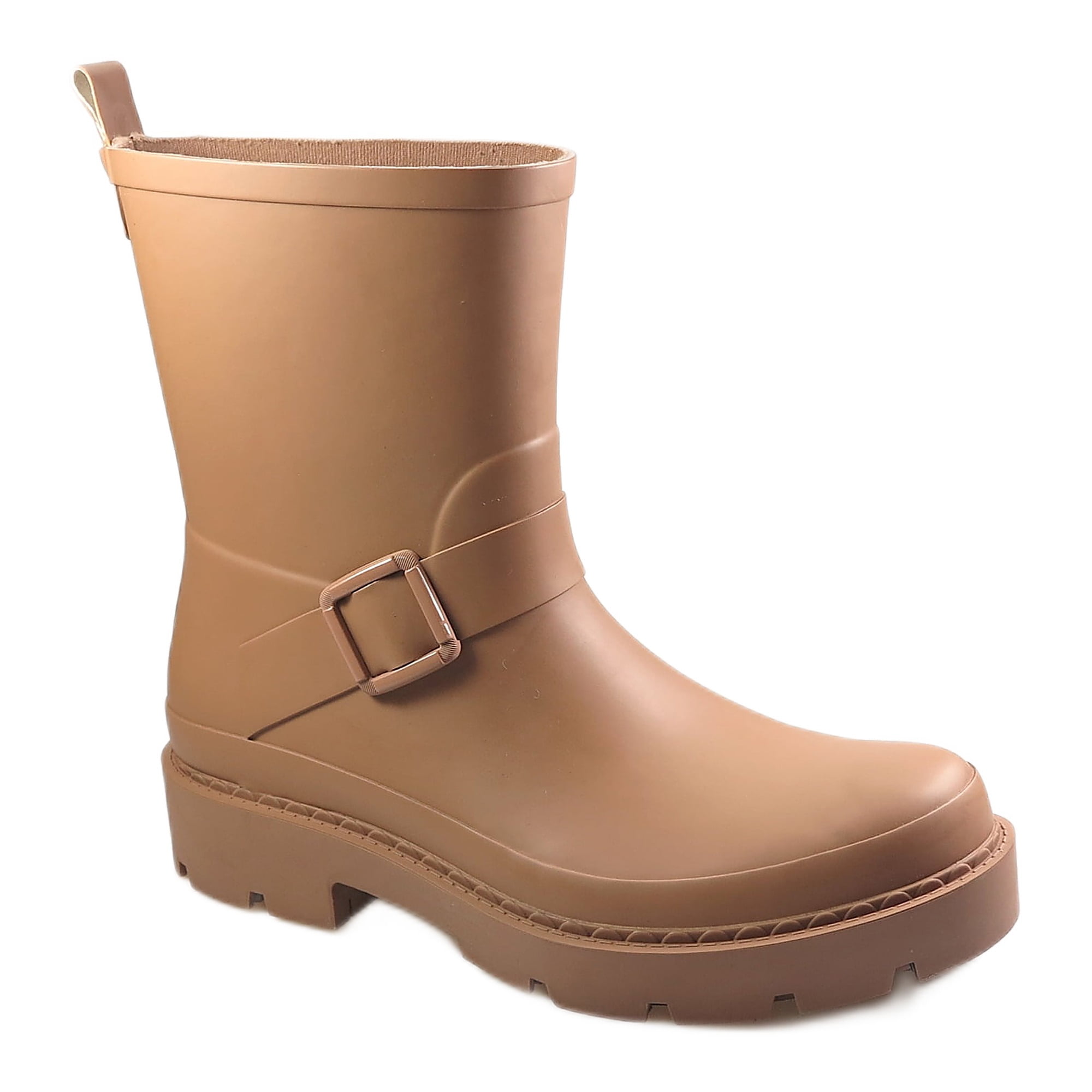 Time and Tru Women's Short Buckle Rain Boots with Rubber Upper and