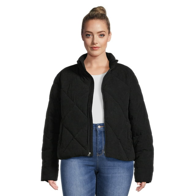 Time and Tru Women's Short Corduroy Puffer Jacket, Sizes XS3X