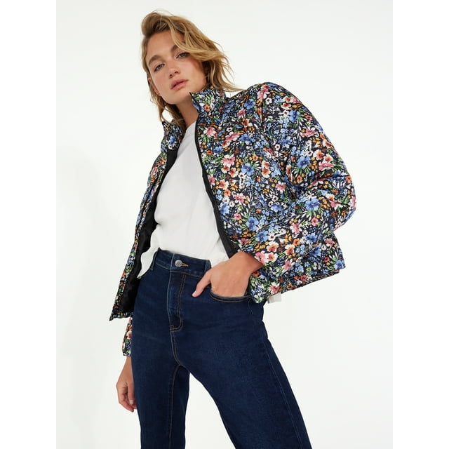 Time and Tru Women's Short Print Puffer Jacket, Sizes XS-3X - Walmart.com
