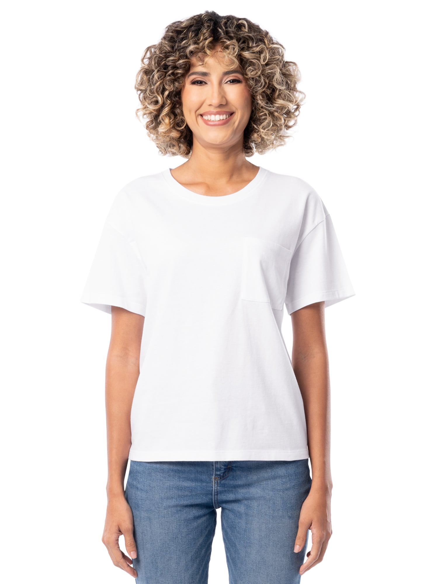 Time and Tru Women's Short Sleeve Boyfriend Pocket T-Shirt, XS-XXXL