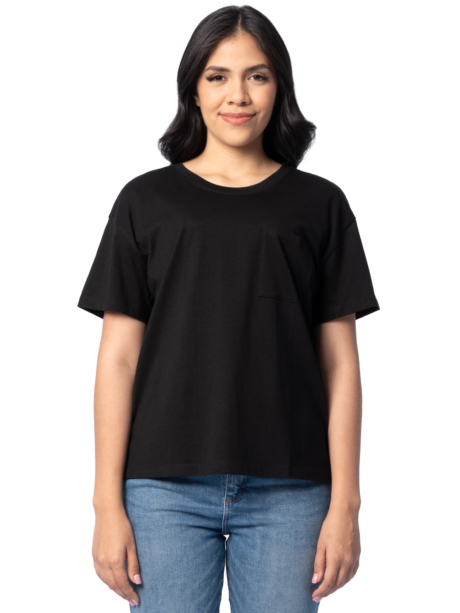 Time and Tru Women's Short Sleeve Boyfriend Pocket T-Shirt, XS-XXXL