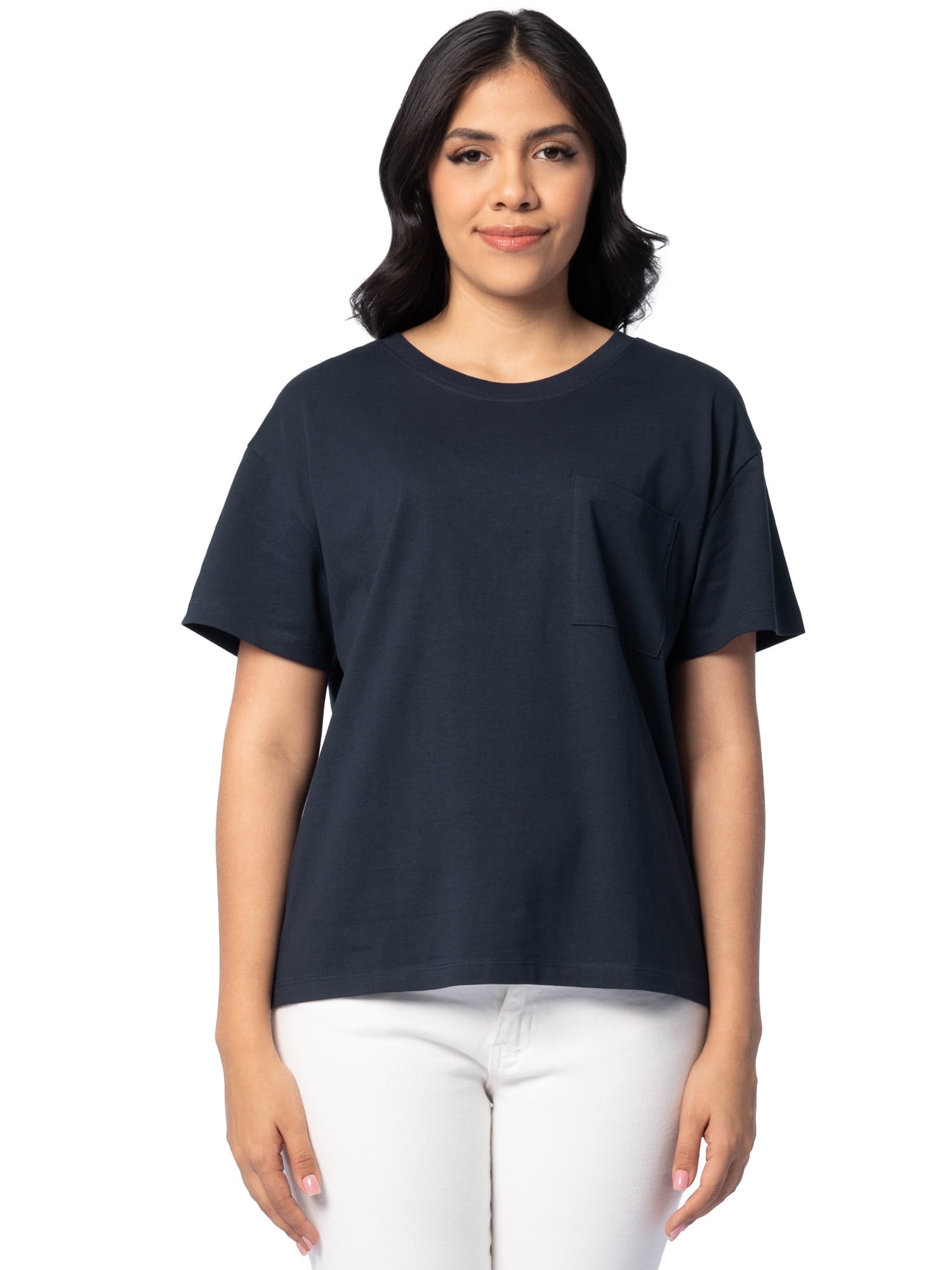 Time and Tru Women's Short Sleeve Boyfriend Pocket T-Shirt, XS-XXXL