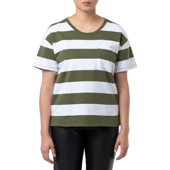 Time and Tru Women's Cotton Boyfriend Pocket Tee with Short Sleeves, Sizes XS-XXXL
