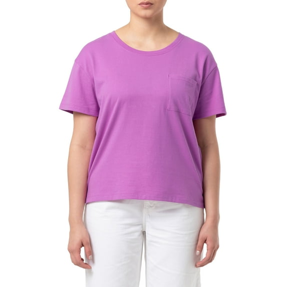 Time and Tru Women's Cotton Boyfriend Pocket Tee with Short Sleeves, Sizes XS-XXXL