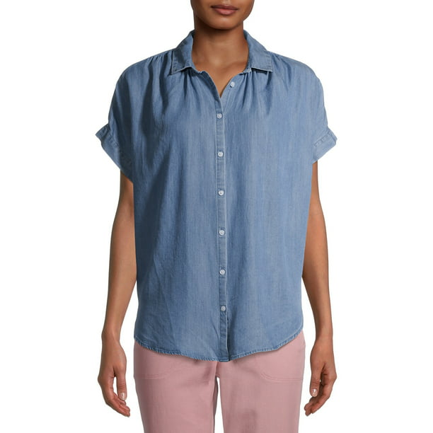 Time and Tru Women's Short Sleeve Button Front Shirt - Walmart.com