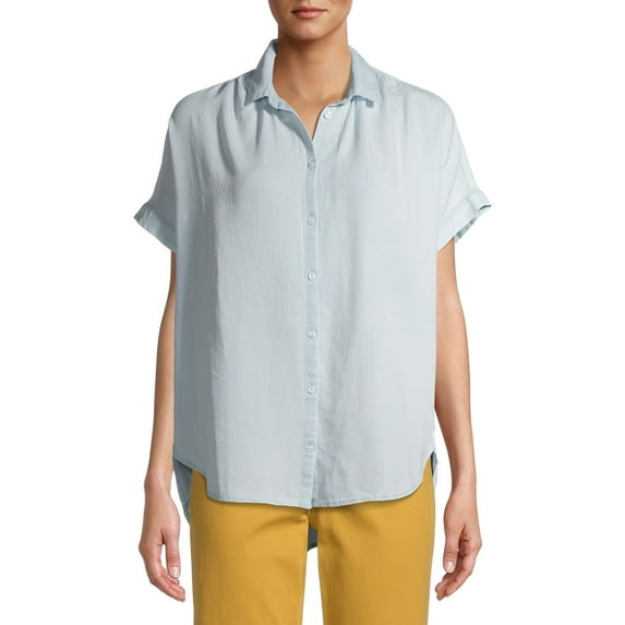 Time and Tru Women's Short Sleeve Button Front Shirt