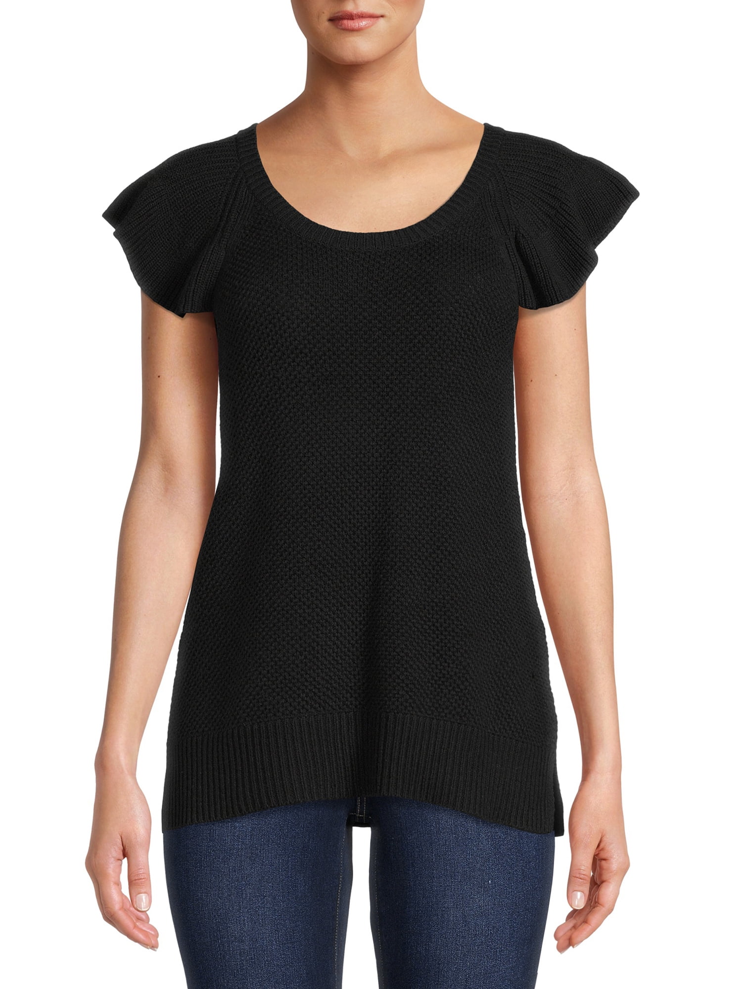 Time and Tru Women's Short Sleeve Cable Sweater Pullover