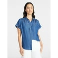 thumbnail image 1 of Time and Tru Women's Chambray Camp Shirt with Short Sleeves, Sizes XS-XXXL, 1 of 6