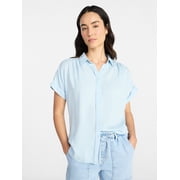 Time and Tru Women's Chambray Camp Shirt with Short Sleeves, Sizes XS-XXXL