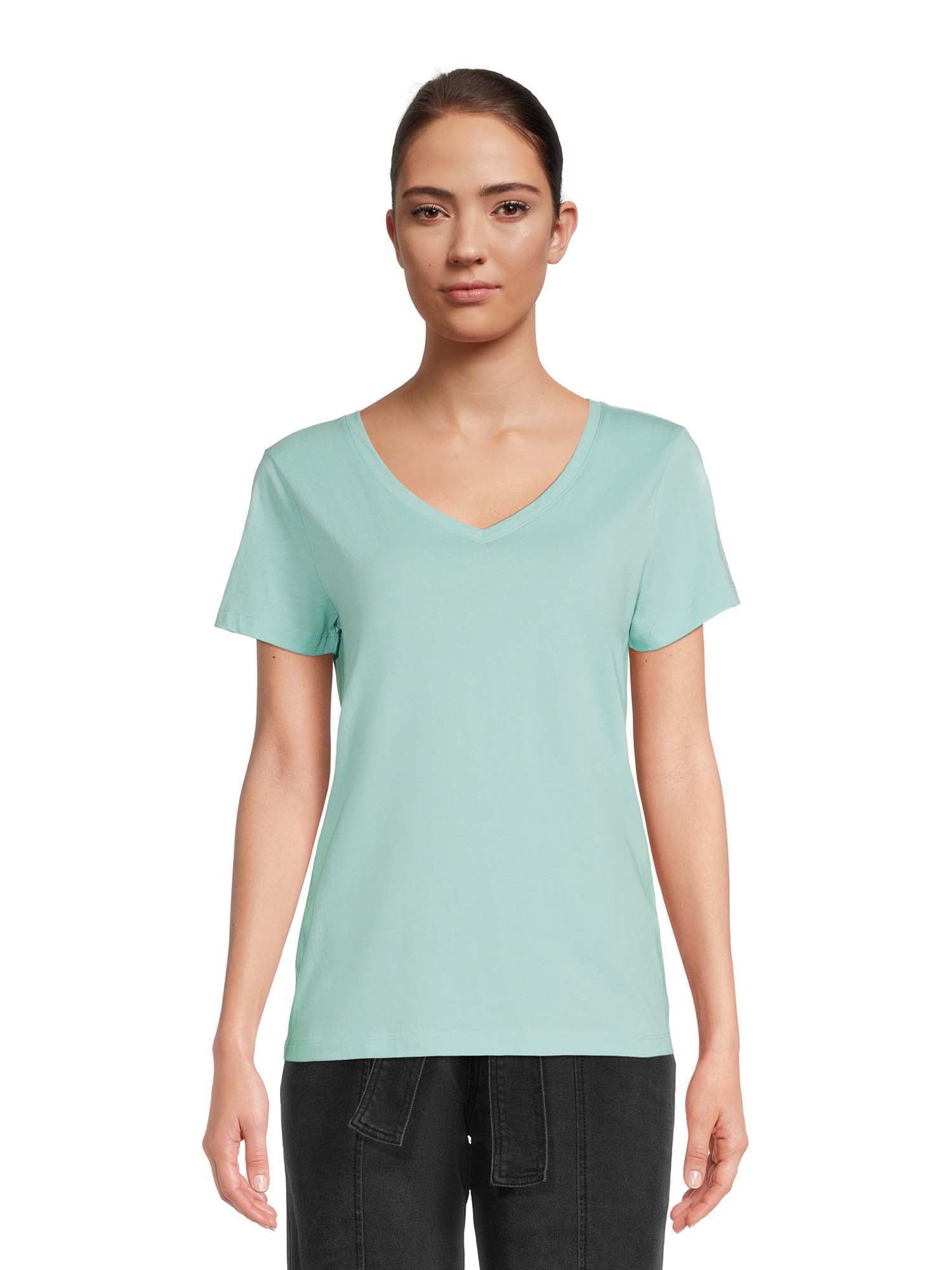 Time and Tru women's Short Sleeve V-Neck Tee Cotton T-Shirt - Walmart.com